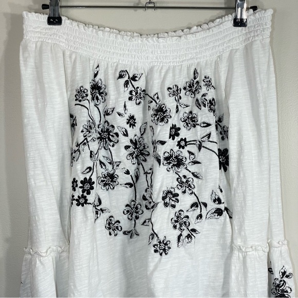 Anthropologie Annie Embroidered Off-The-Shoulder Blouse Floral Long Sleeve Top - Picture 4 of 9